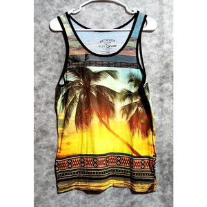 Pacific Surf tank Mens Sz S Tropical setting palm trees colorful